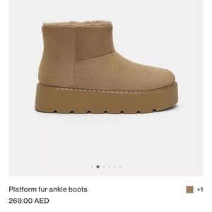 NEW Pull&Bear Brown Platform Fur Ankle Boots